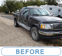 Passenger truck with custom painted doors was in accident.. see how McQueeney Collision Inc. fixed the truck back to a factory look and added a custom image on the doors