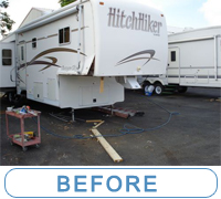 View how dry rot was fixed on fifth wheel RV - saving parts to reuse... McQueeney Collision, Inc.