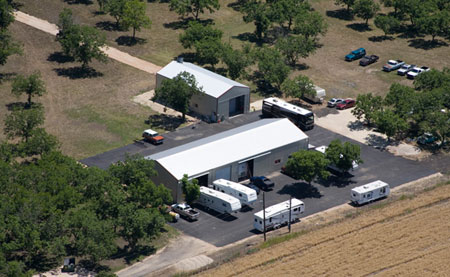 Aerial view of McQueeney Collision Inc servicing New Braunfels, Seguin, San Marcos, Austin, Houston and San Antonio